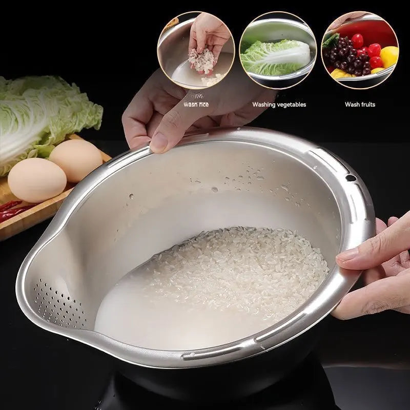 Rice Washer Strainer Bowl Stainless Steel